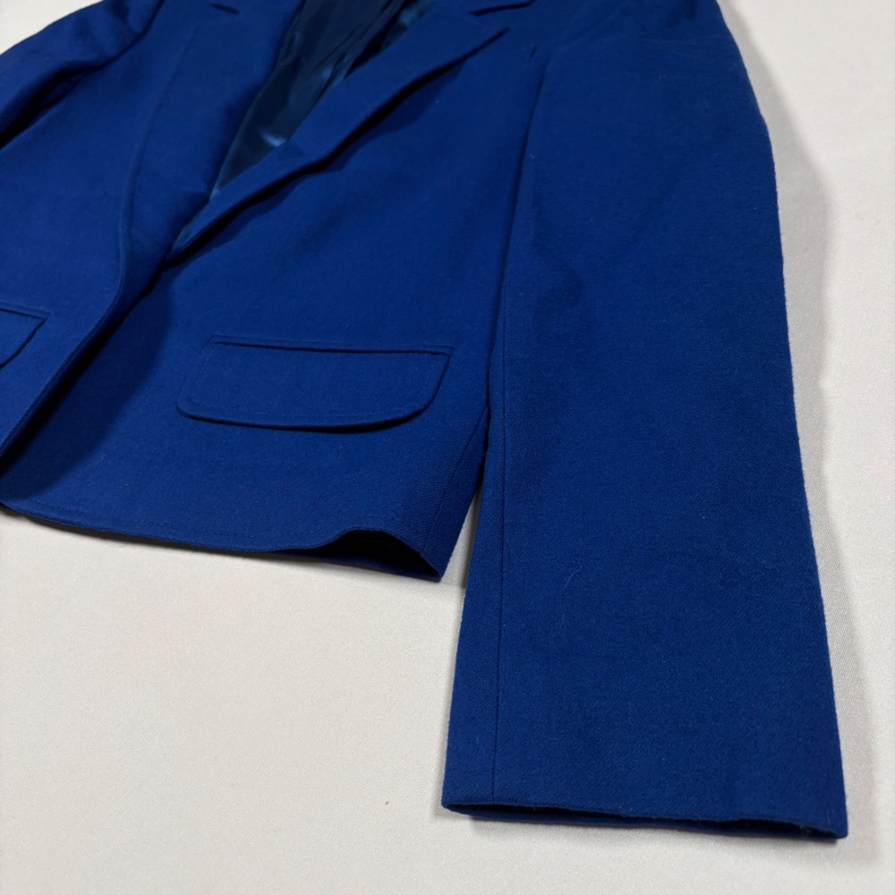 Vtg Miss Pendleton Wool Blazer Jacket Womens Royal Cobalt Blue Crop Small 4 6 - Picture 8 of 12